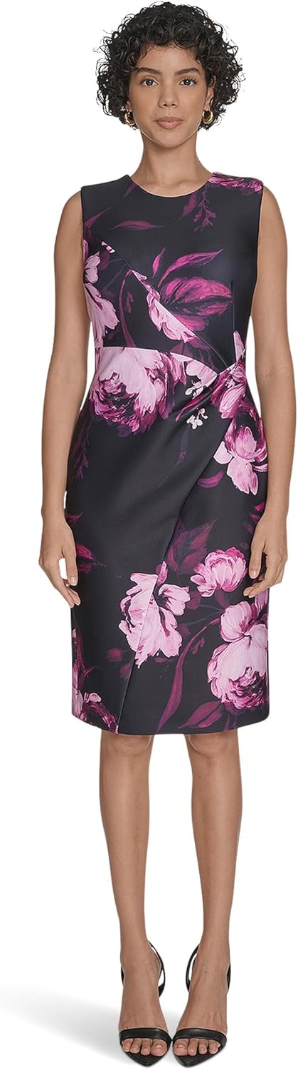 

Calvin Klein Женское платье-футляр с цветочным принтом и скубой, Magic Magenta Multi