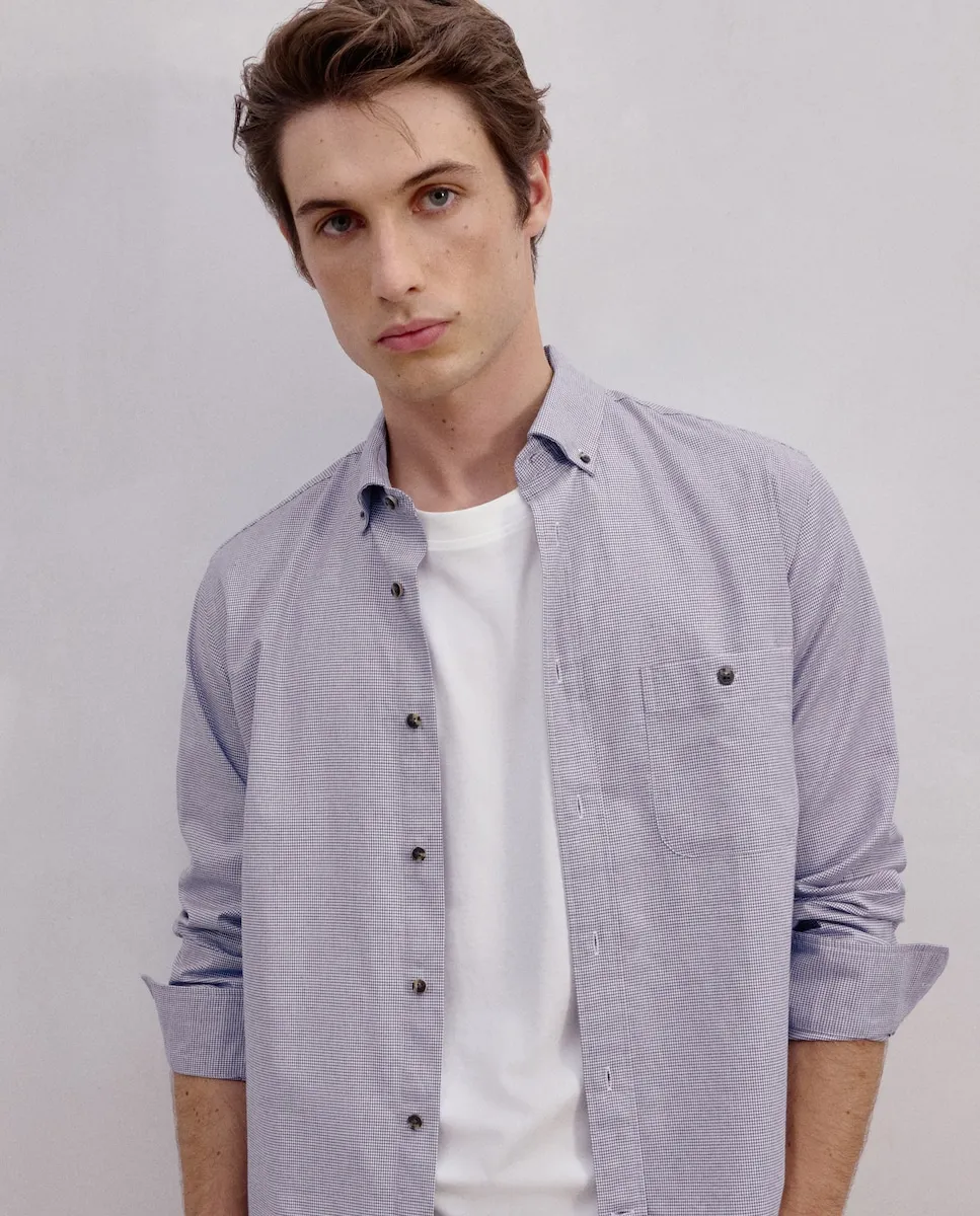 

Рубашка из ткани мл в клетку «гусиные лапки» классическая Dustin, синий