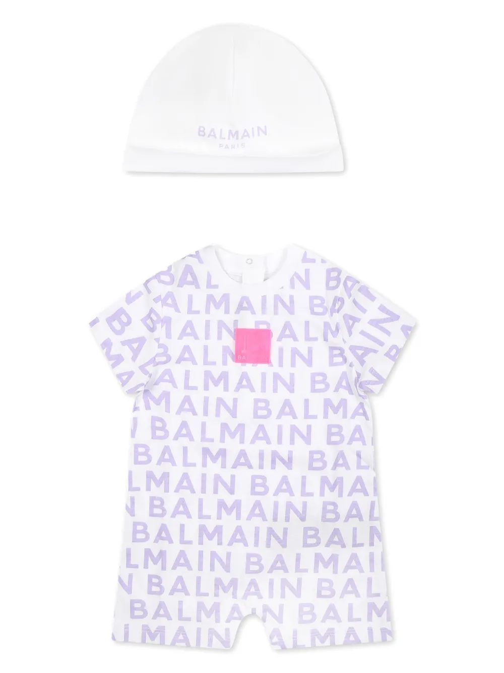 

Комплект из ромпера и нагрудника с логотипом Balmain Kids, белый