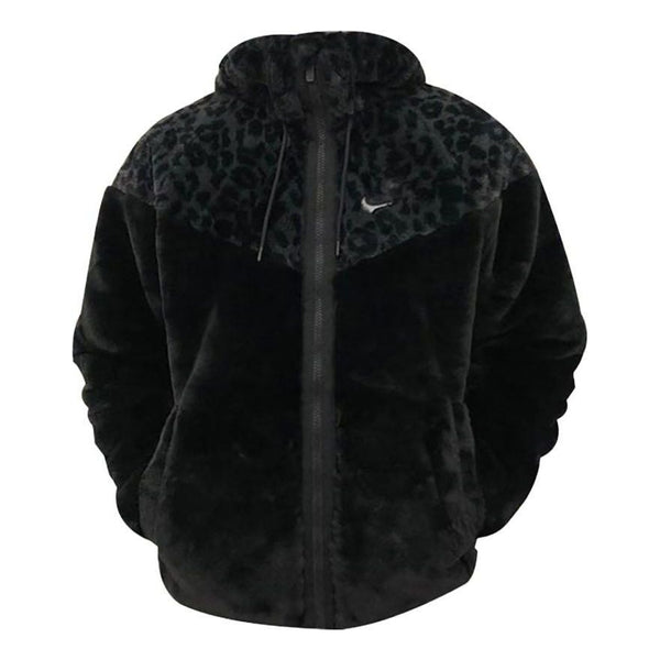 

Куртка Men's Nike Leopard Print Splicing Brand Logo Printing Zipper Jacket Black, черный