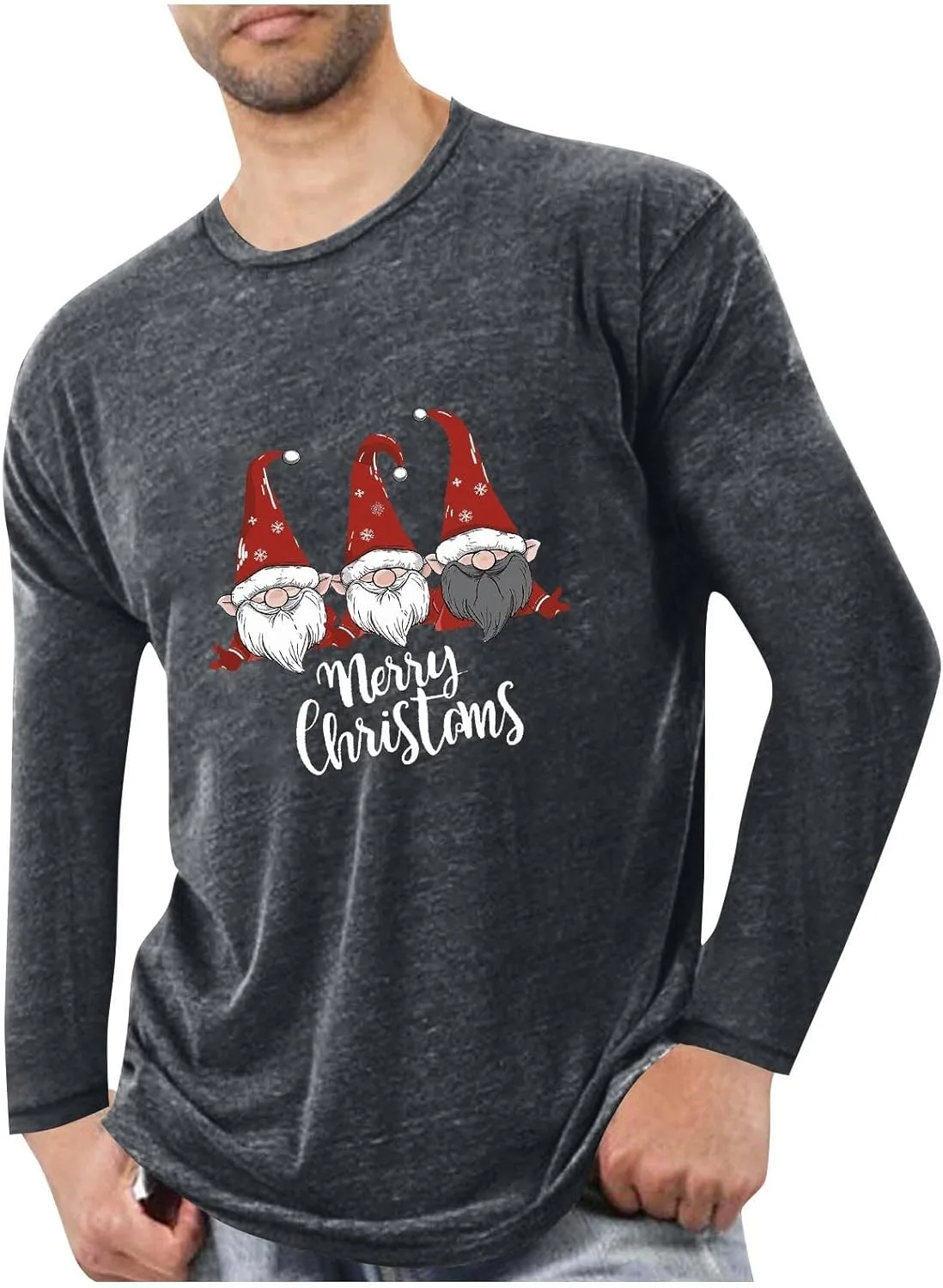 

Мужская футболка с рождественским принтом, Long Sleeve, Crew Neck