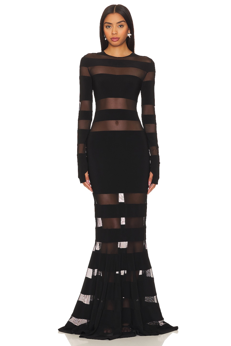 

Платье Norma Kamali Spliced Fishtail Gown, цвет Black & Black Mesh