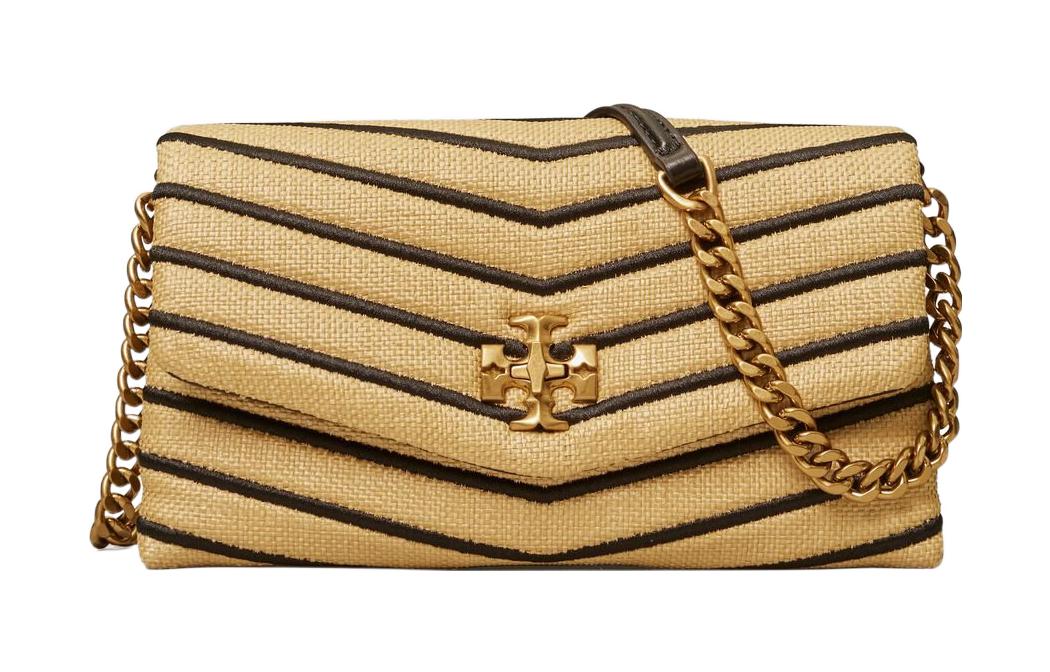 

TORY BURCH Кира плетёная соломенная с кожаной отделкой одноплечевая цепочка накрест кошелёк обычный женский бежевый и жёлтый и чёрный
