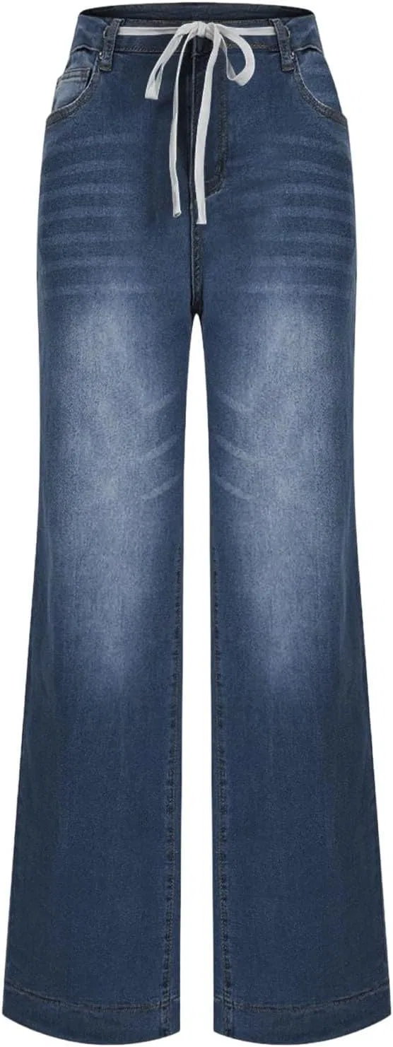 Джинсы свободные, Navy, Women's Wide Leg Jeans — фото 3