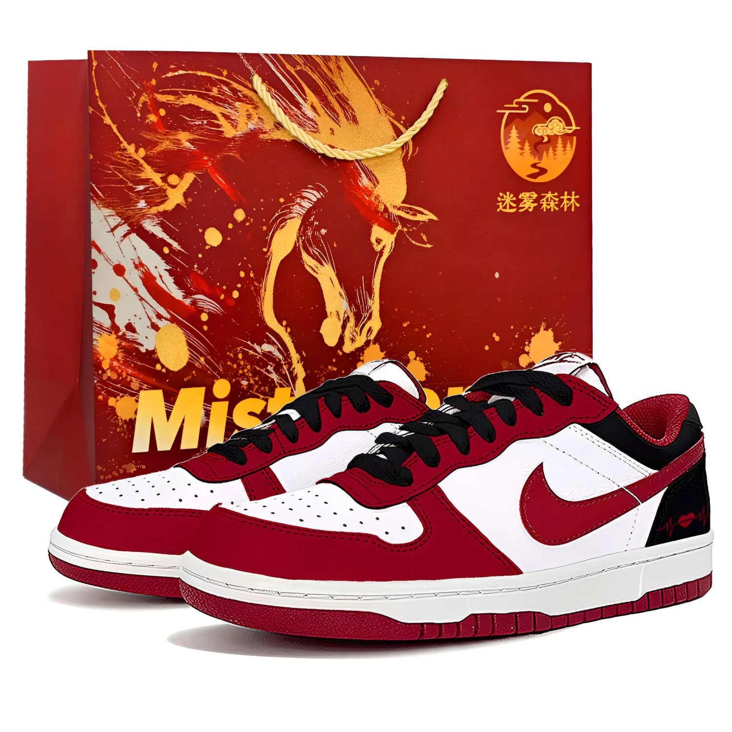 Nike Кроссовки Big Mist Dawn Horse Year Exclusive Shopping Bag Low Top Skateboard для мужских, Chicago Red