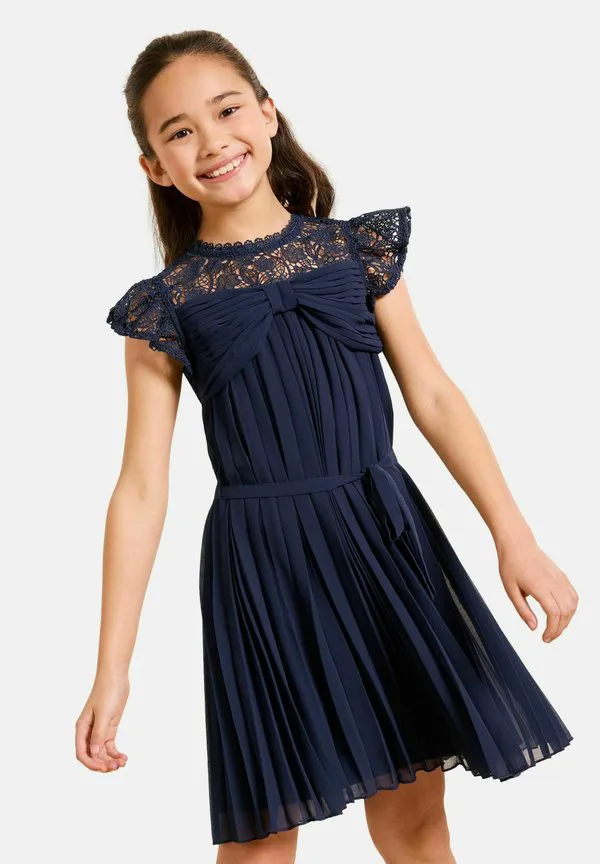 Платье повседневное, прямого кроя, с бантом на кокетке и складками. Lipsy, Navy Blue
