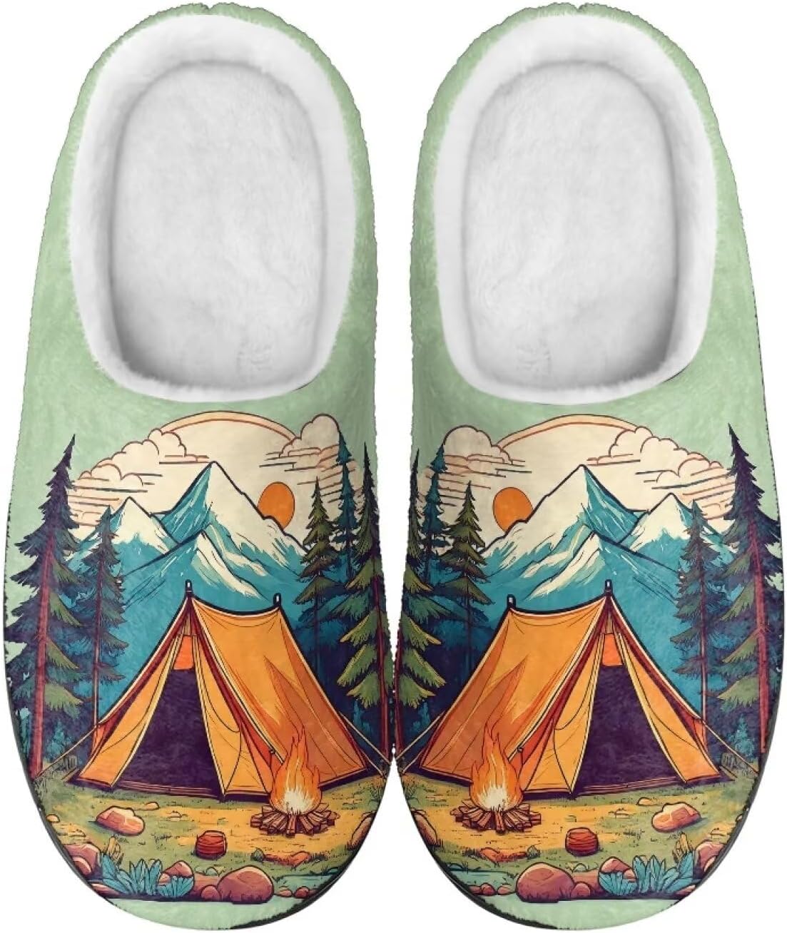 

Мужские и женские плюшевые тапочки, фланелевые теплые мягкие уютные тапочки, домашняя обувь для спальни/улицы, размеры 3-15 Zcfygdx, Cartoon Style Camping Pattern Print