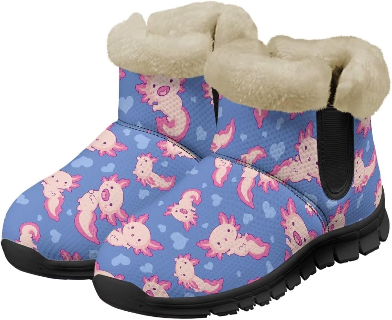 

Зимние теплые ботинки для взрослых, ботильоны до щиколотки, легкое надевание и снятие, противоскользящие, легкие обувь для женщин и мужчин Noprintge, Axolotl