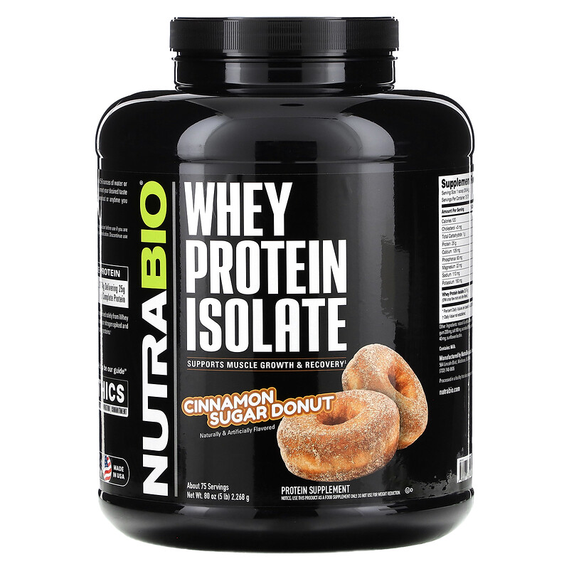 

NutraBio, изолят сывороточного протеина, со вкусом корицы и сахара, 2268 г (5 фунтов)