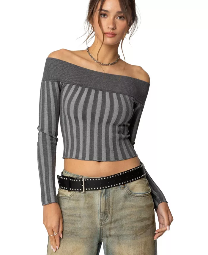 

Женский трикотажный топ Daren с открытыми плечами Edikted, серый