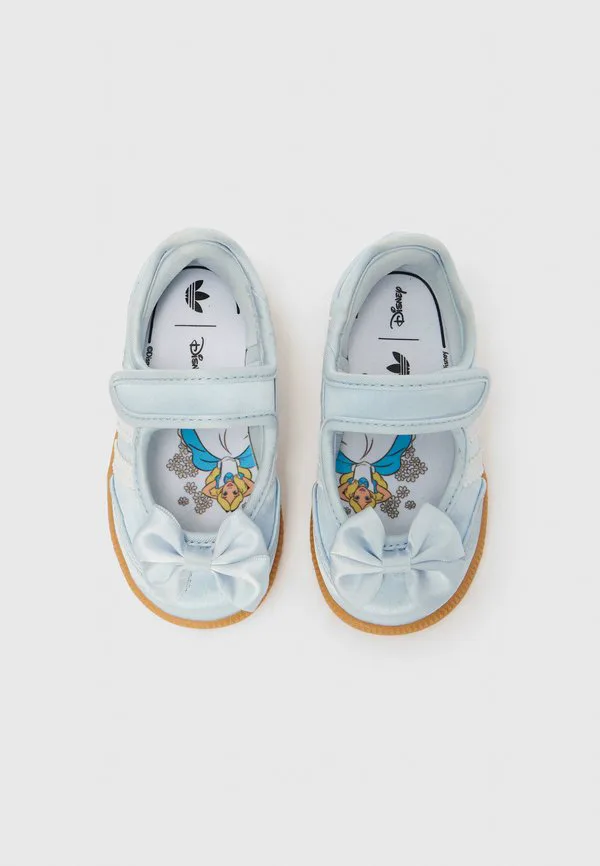Атласные детские туфли унисекс "алиса в стране чудес" в стиле самба Adidas Originals, White/Crystal Sky/Gum — фото 4