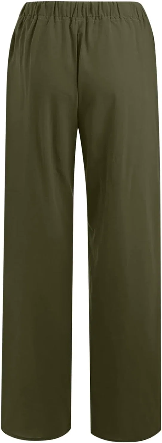 Женские широкие брюки палаццо из хлопка и льна, A01_army Green — фото 4