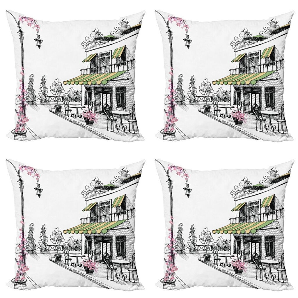 

ABAKUHAUS Набор чехлов для подушек для эскизов (4 предмета), Paris Courtyard, современная двусторонняя цифровая печать, 40 см x 40 см, угольно-серый белый