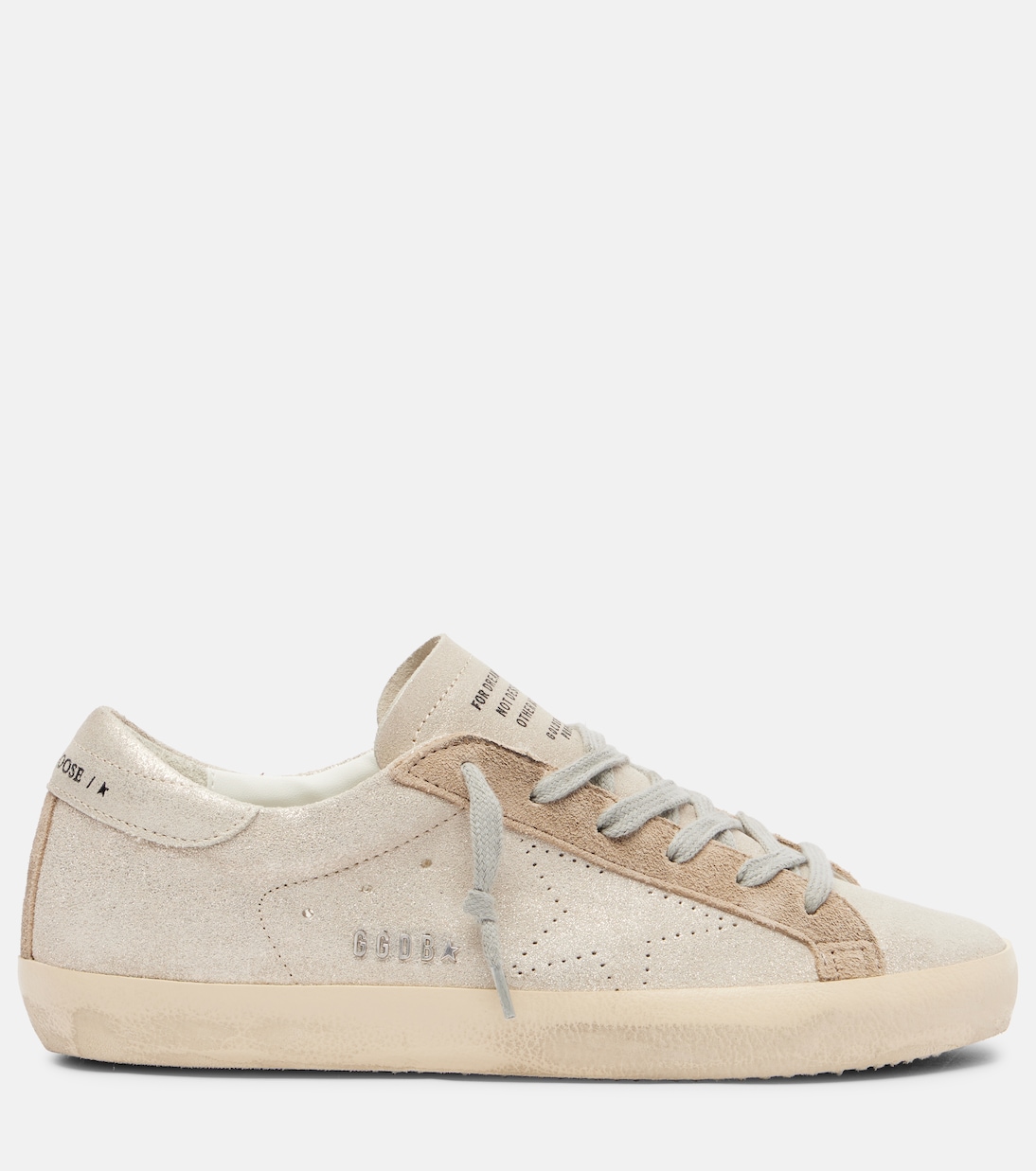 Супер-Звезда блестящие кожаные кроссовки Golden Goose, Platinum/Beige — фото 4