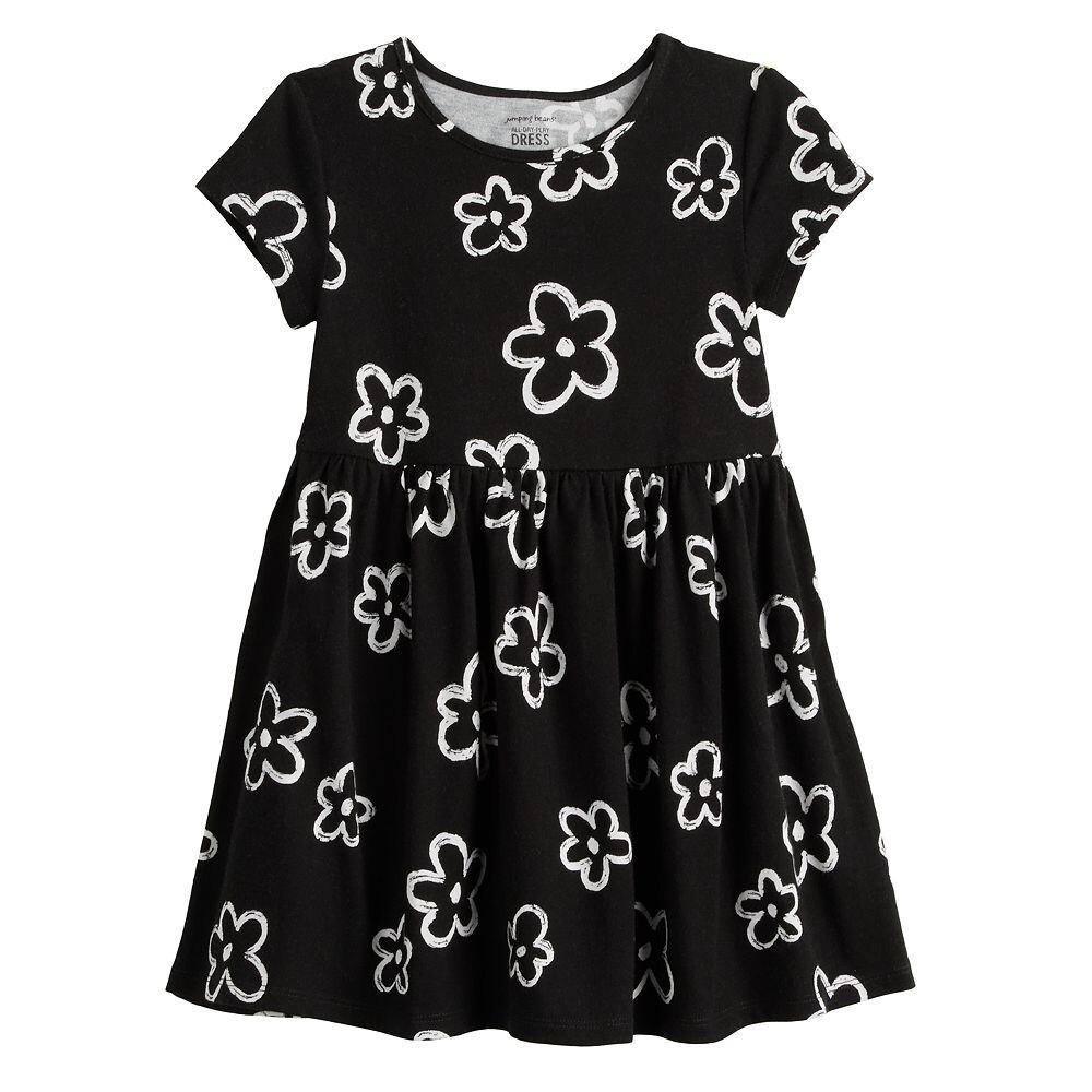 

Платье с короткими рукавами и короткими рукавами с принтом Jumping Beans для девочек 4–12 лет, цвет Floral Black White