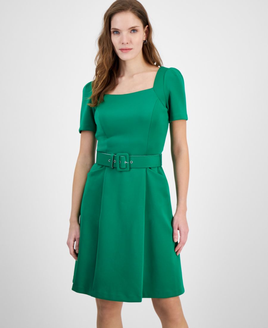 

Женское платье Donna Rico с квадратным вырезом, поясом и короткими рукавами Donna Ricco, Grass