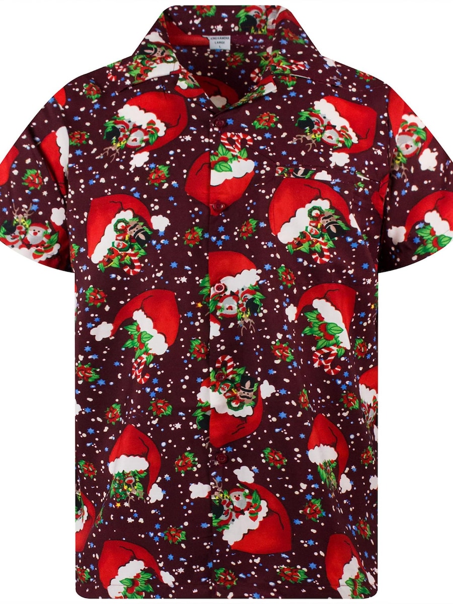 

Рубашка на пуговицах классического кроя King Kameha Christmas Flying Hats, красный