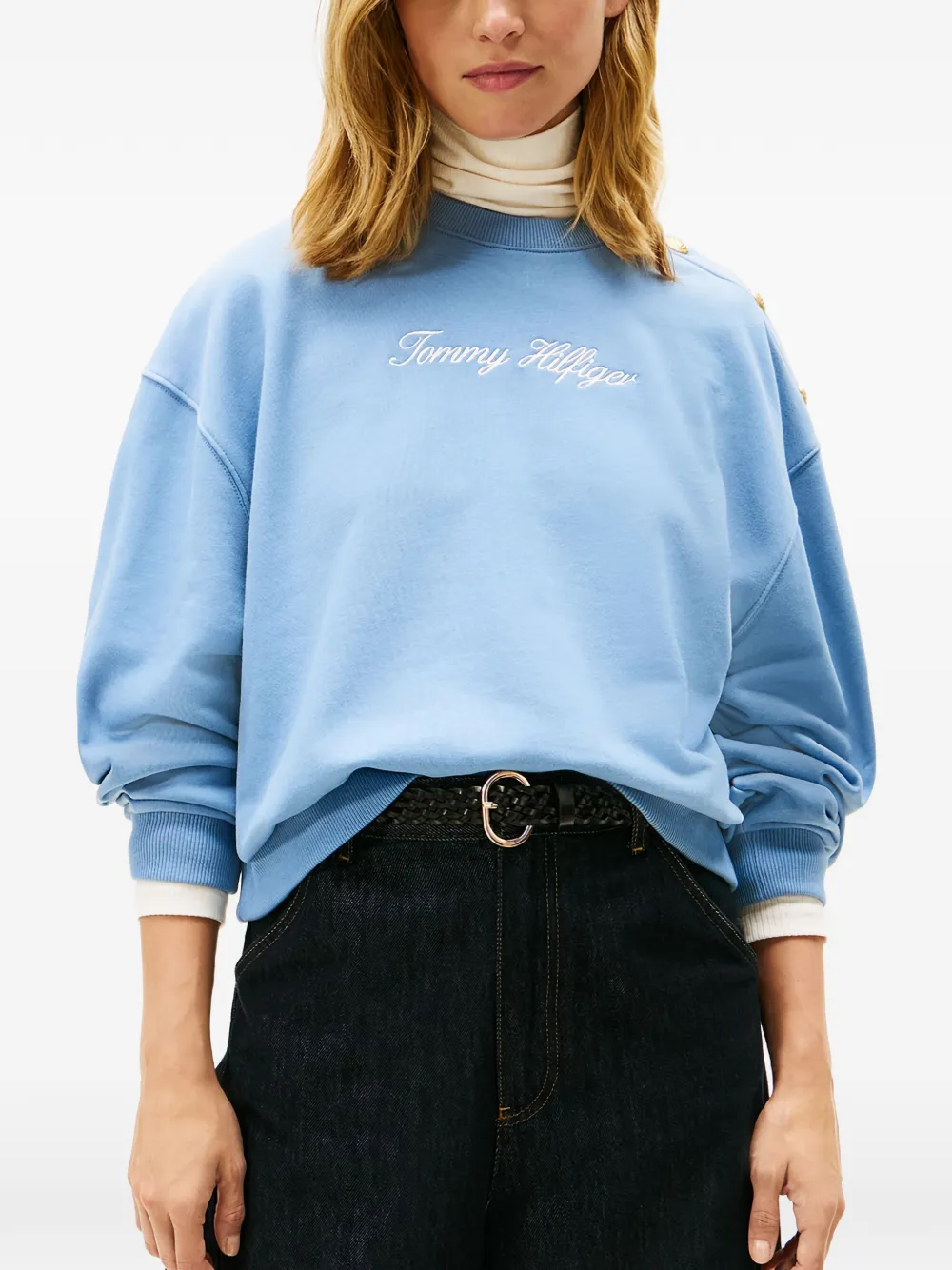 Свитшот на пуговицах с вышитым логотипом Tommy Hilfiger, синий — фото 3
