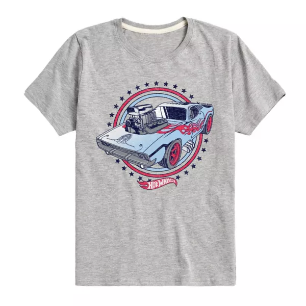 

Футболка с рисунком звезд, красно-бело-синяя, для мальчиков 8-20 лет Hot Wheels, серый