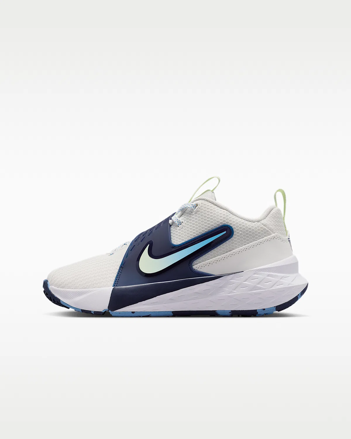 Детские баскетбольные кроссовки Nike Team Hustle D 12, Summit White/Midnight Navy/University Blue/Volt Tint