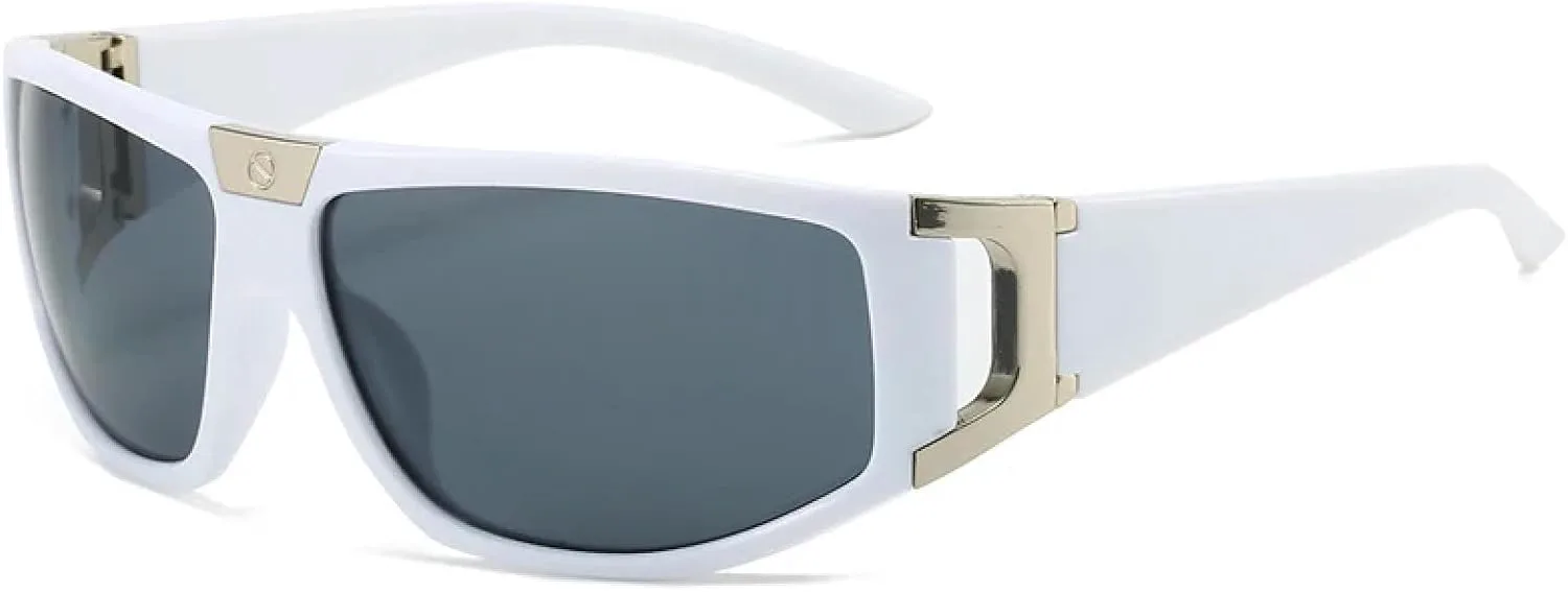 

Мужские прямоугольные солнцезащитные очки для активного отдыха, велоспорта, спорта, женские винтажные солнцезащитные очки, модные очки-маски TKKTLLT, White Gray