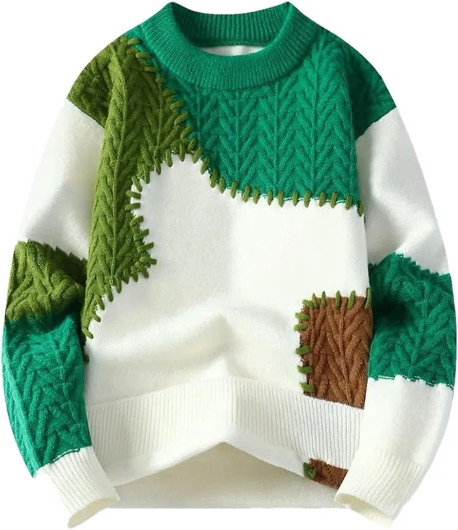 

Мужской свитер с пэчворком, теплый и свободный