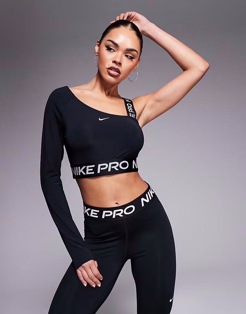 

Асимметричный топ с длинным рукавом Nike Pro Training черного цвета