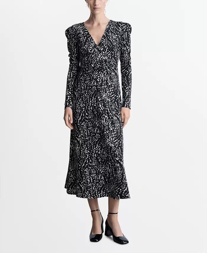 

Женское платье с принтом и рукавами-фонариками MANGO, черный