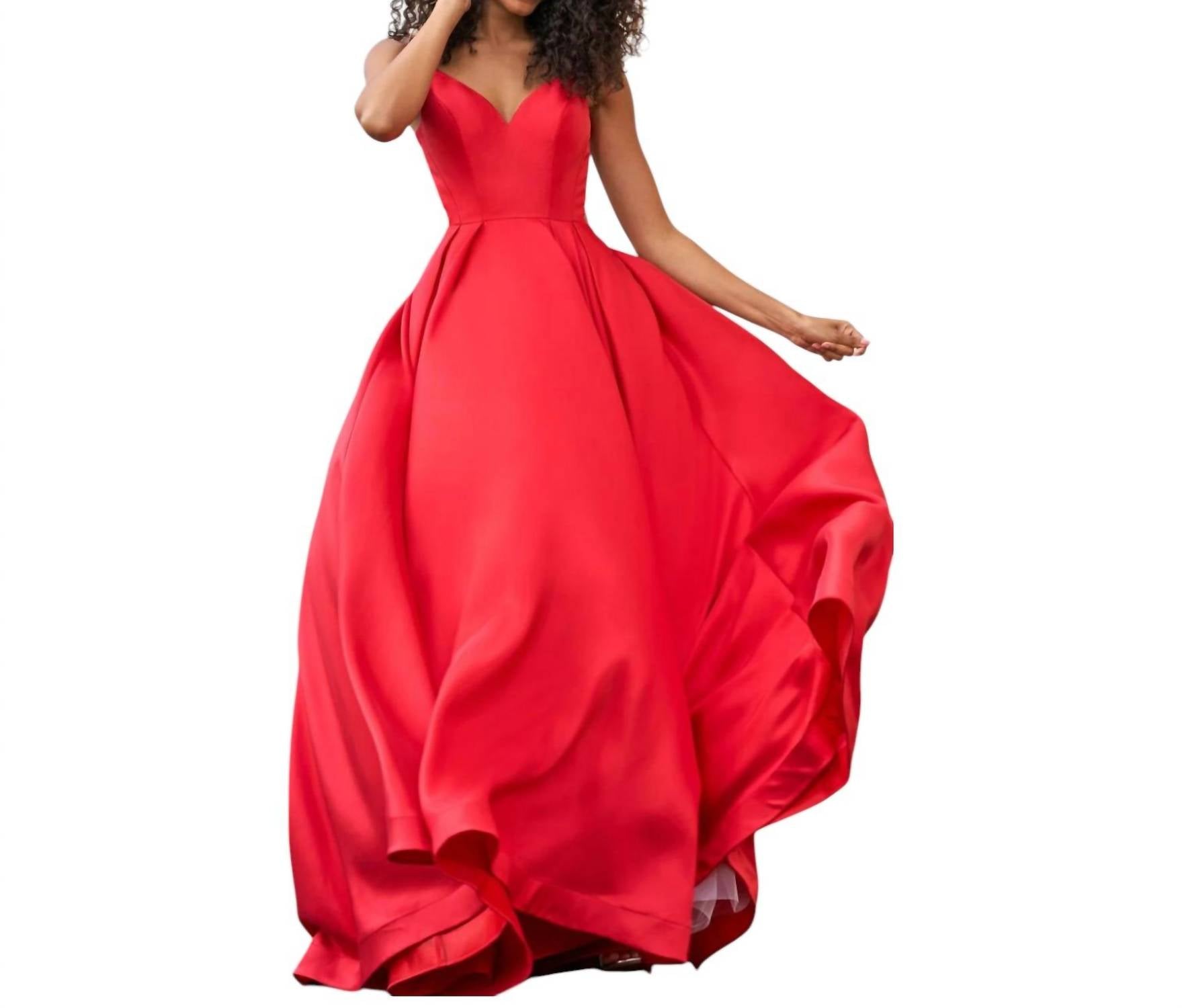 

Платье из микадо с плиссировкой и бретельками на спине красного цвета Sherri Hill