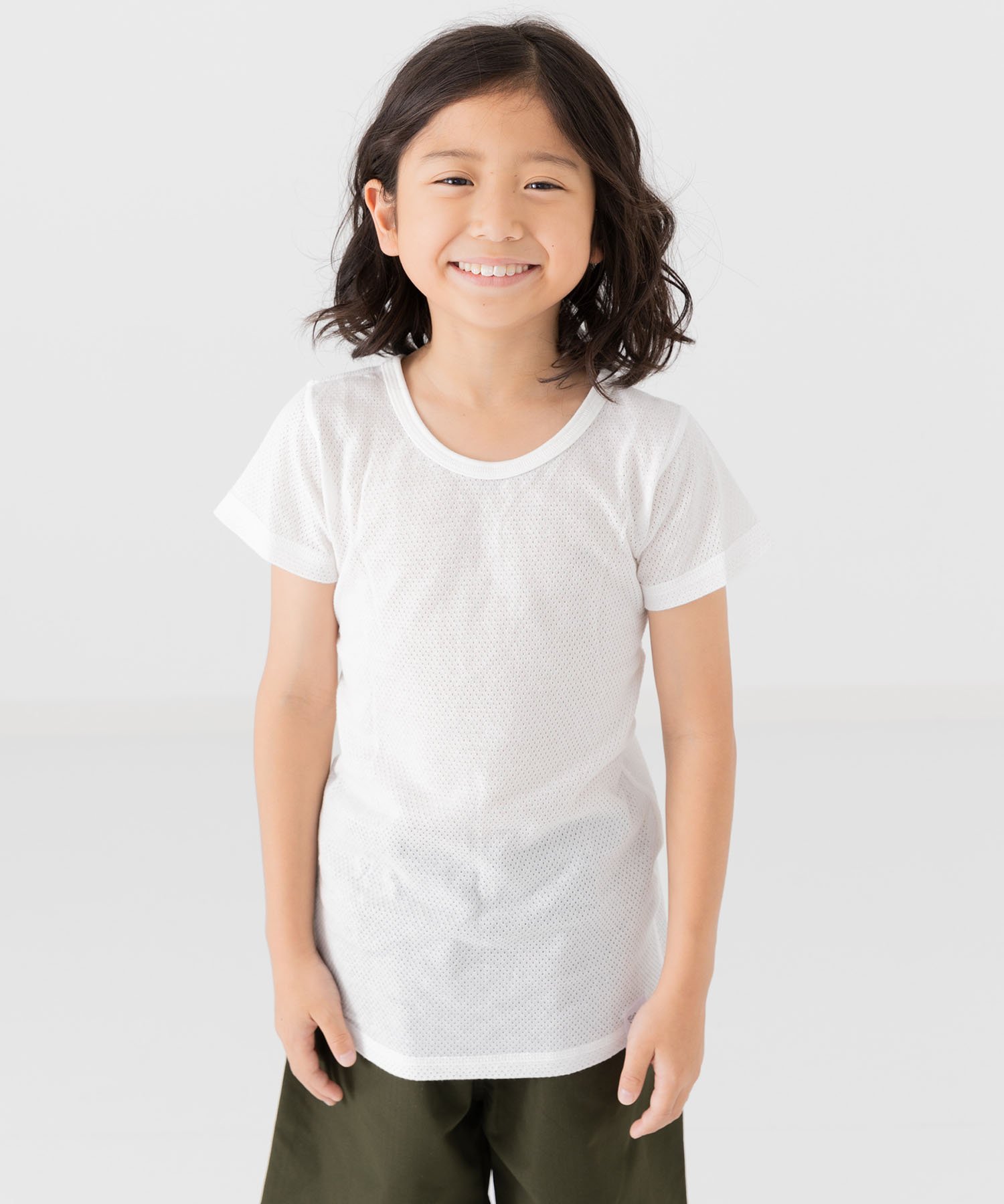 Все спереди и на животе (сетчатое белье 2P) Chil2, H Short Sleeve/White