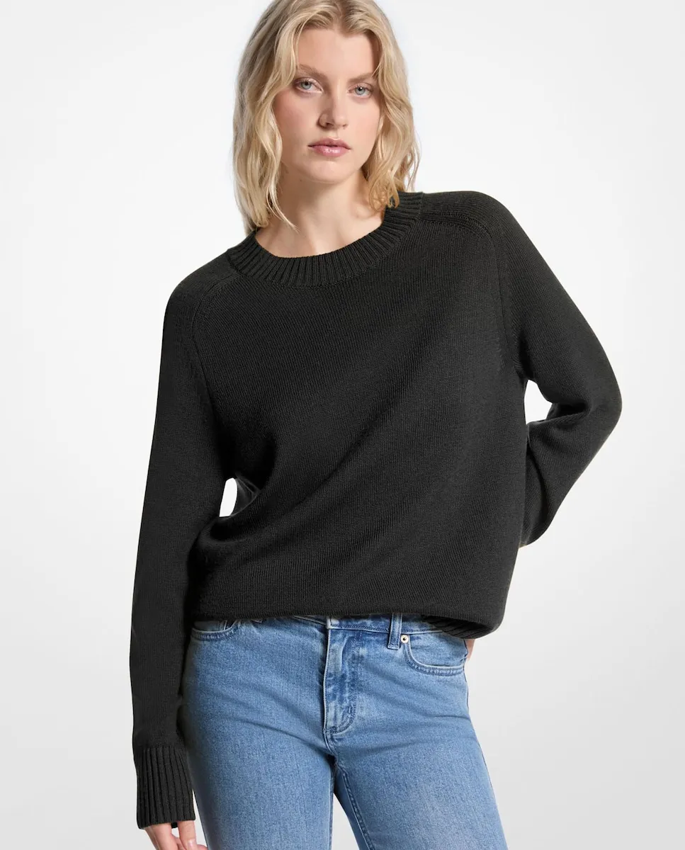 

Женский шерстяной свитер с круглым вырезом Michael Michael Kors, черный