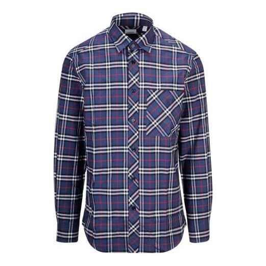 

Рубашка men's cotton plaid shirt navy blue Burberry, синий