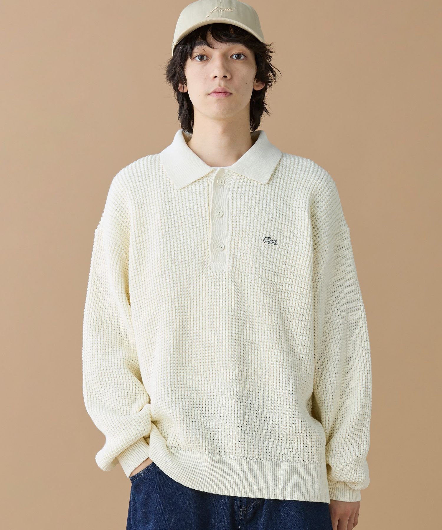 Свитер LACOSTE Вафельный вязаный, Off white — фото 2