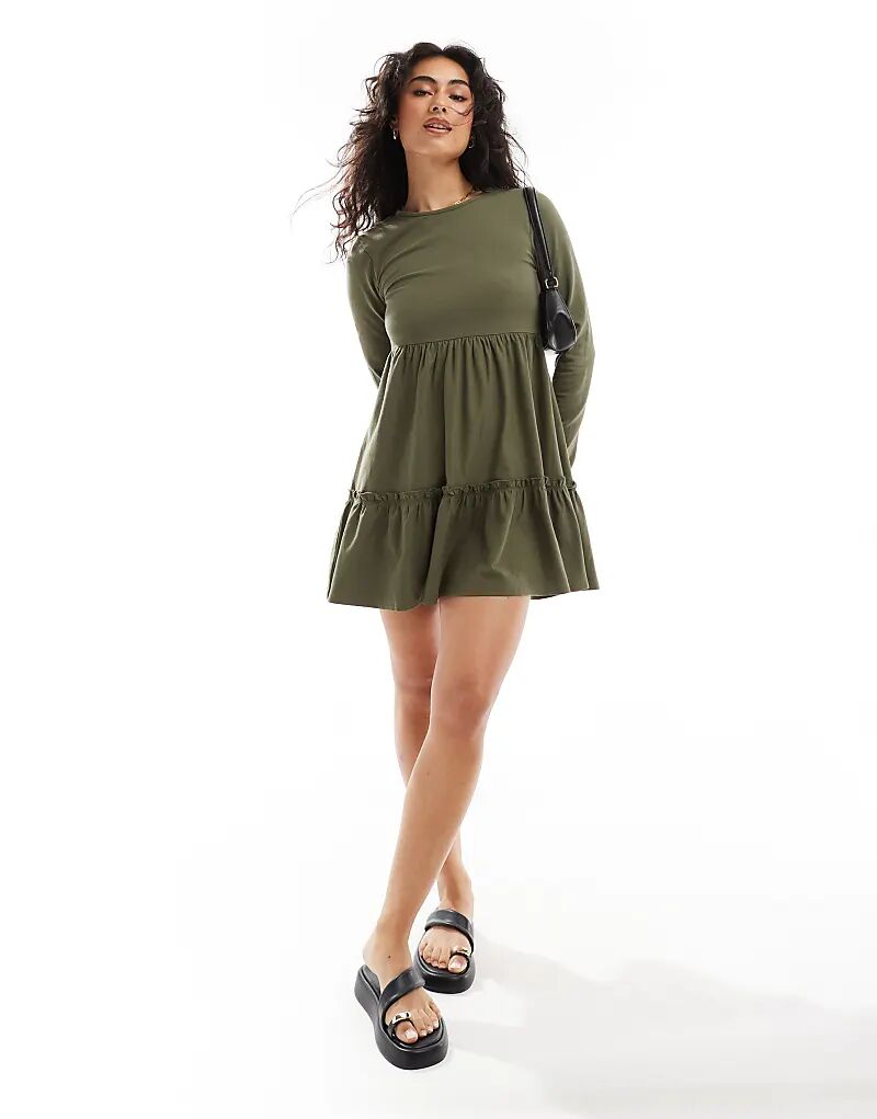 

Мини-платье с длинными рукавами цвета хаки Miss Selfridge