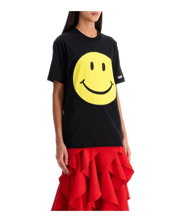 

Футболка с нашивкой смайликом и круглым вырезом Moschino, черный