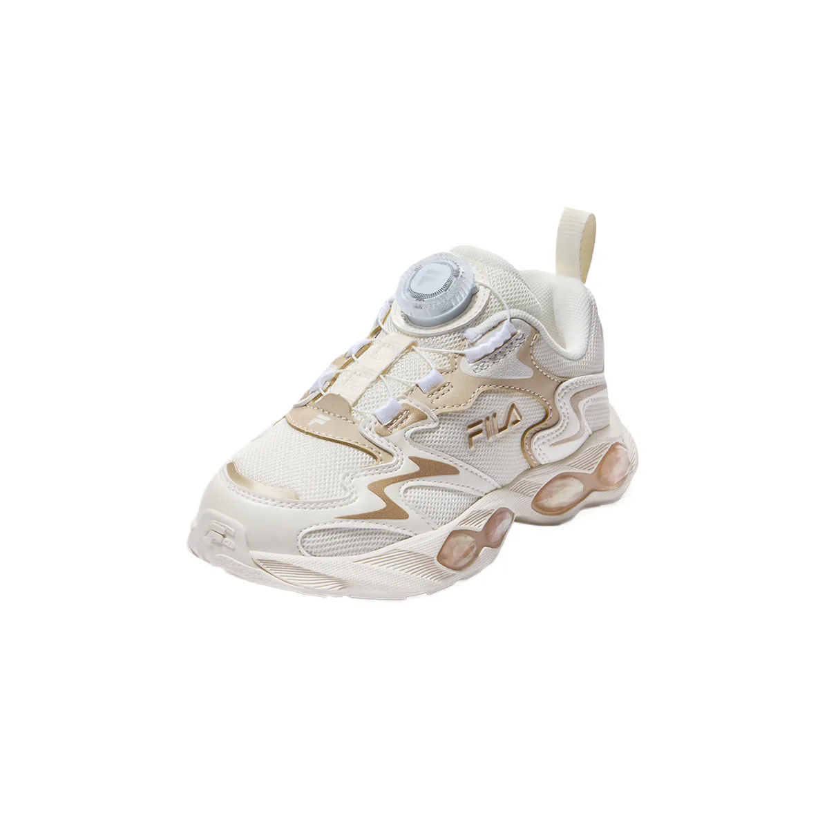 Кроссовки повседневные низкие детские из искусственной кожи и текстиля FILA KIDS, Milk White/Frosted Almond Gold — фото 4