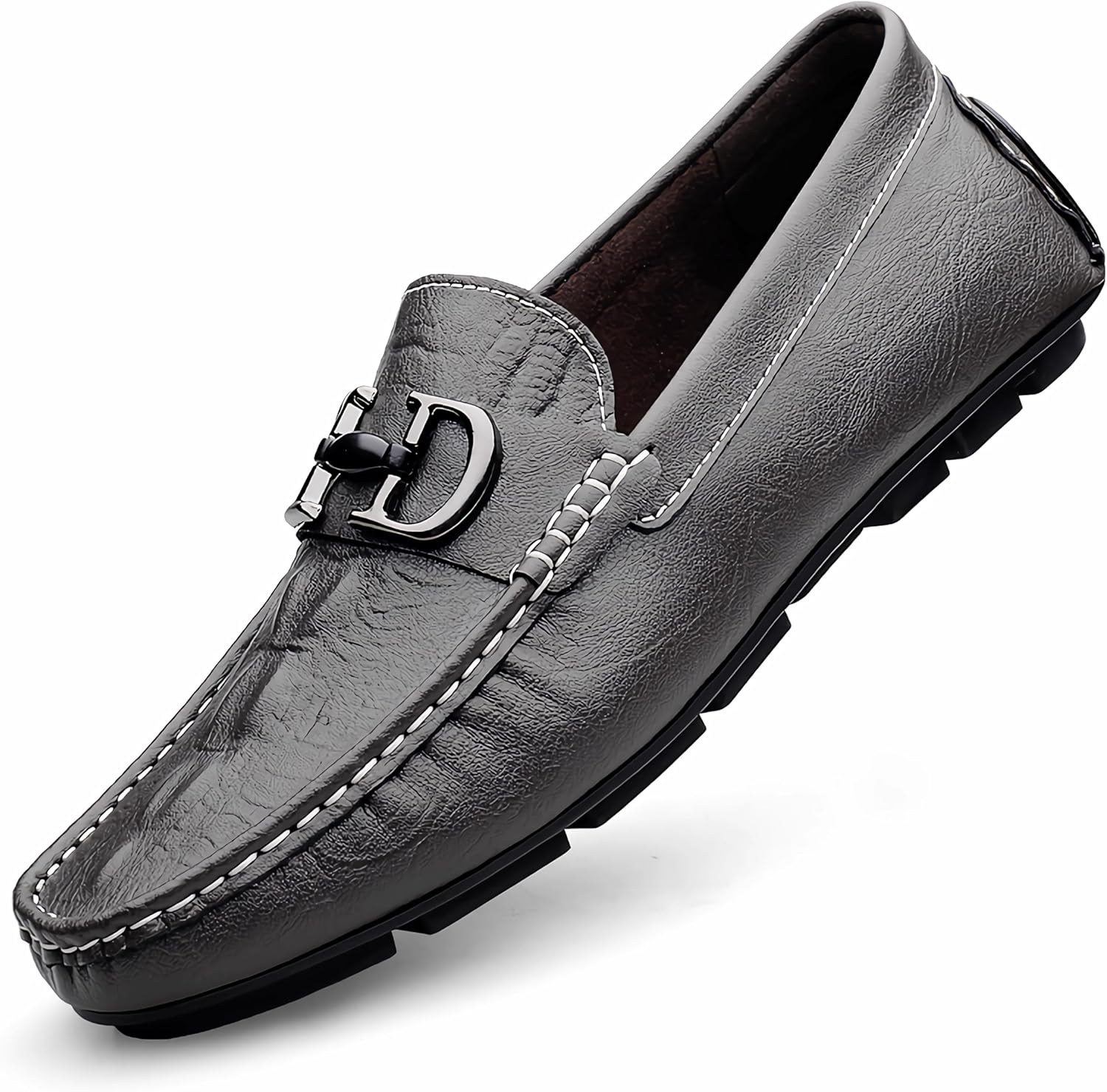 

Мужские кожаные мокасины-слипоны для вождения с отделкой под пенни Laximu, серый