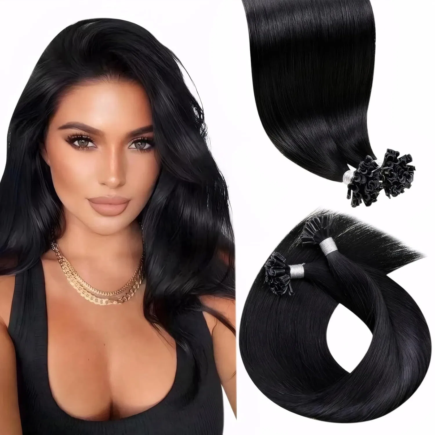 Наращивание волос кератиновыми капсулами «Bondings Extensions Real Hair» 60 см, черные, 50 г от Laavoo Laavoo
