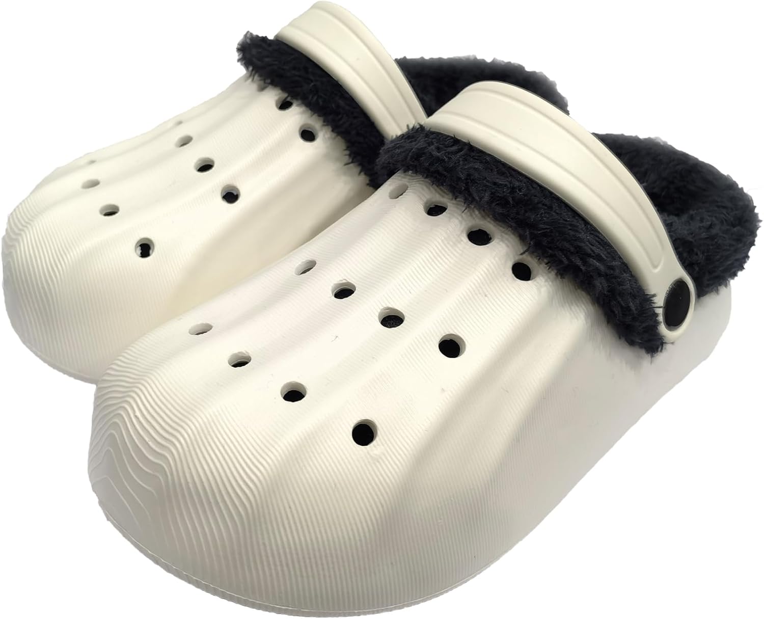 

Fdskwky Унисекс-взрослые пушистые сабо для улицы: садовая обувь на меховой подкладке для женщин и мужчин, зимние нескользящие теплые домашние тапочки без шнурков, белый/черный