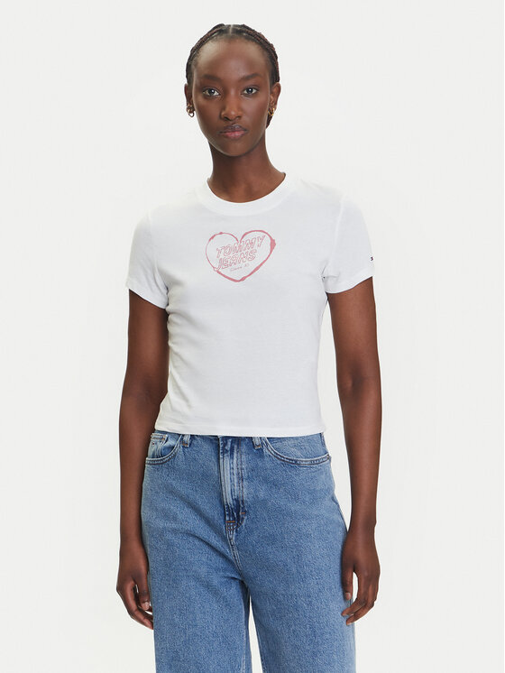 

Облегающая футболка Heart DW0DW21390 Tommy Jeans, белый
