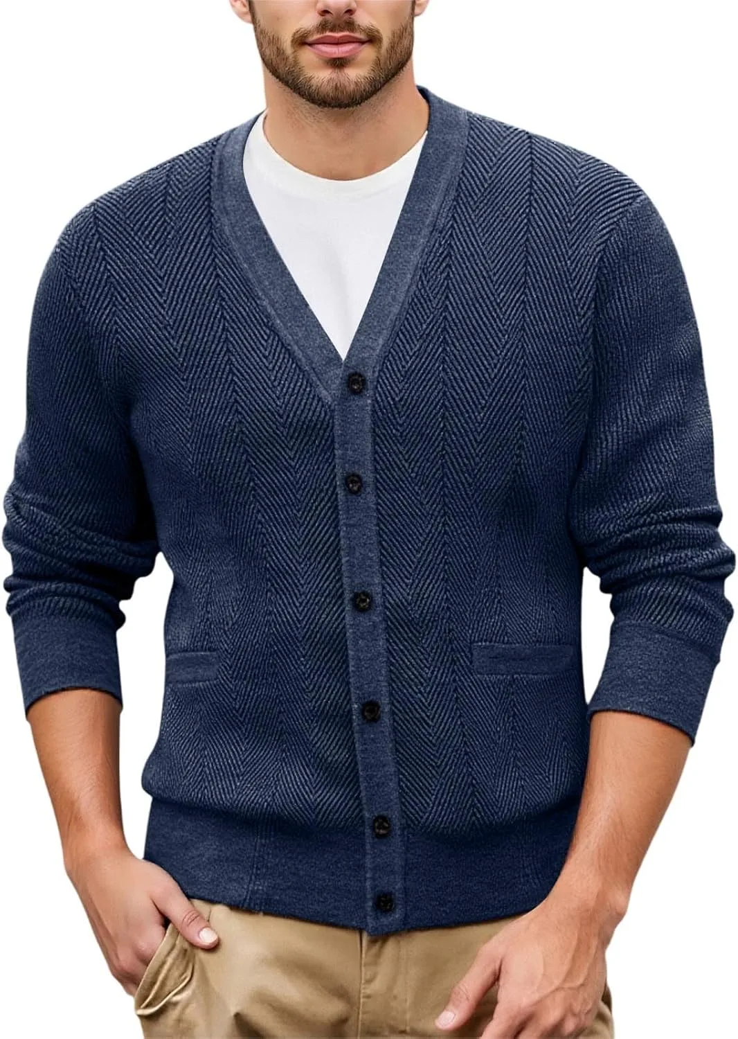 

Мужской кардиган V-образного выреза с пуговицами и карманами Rtdyvyuhb