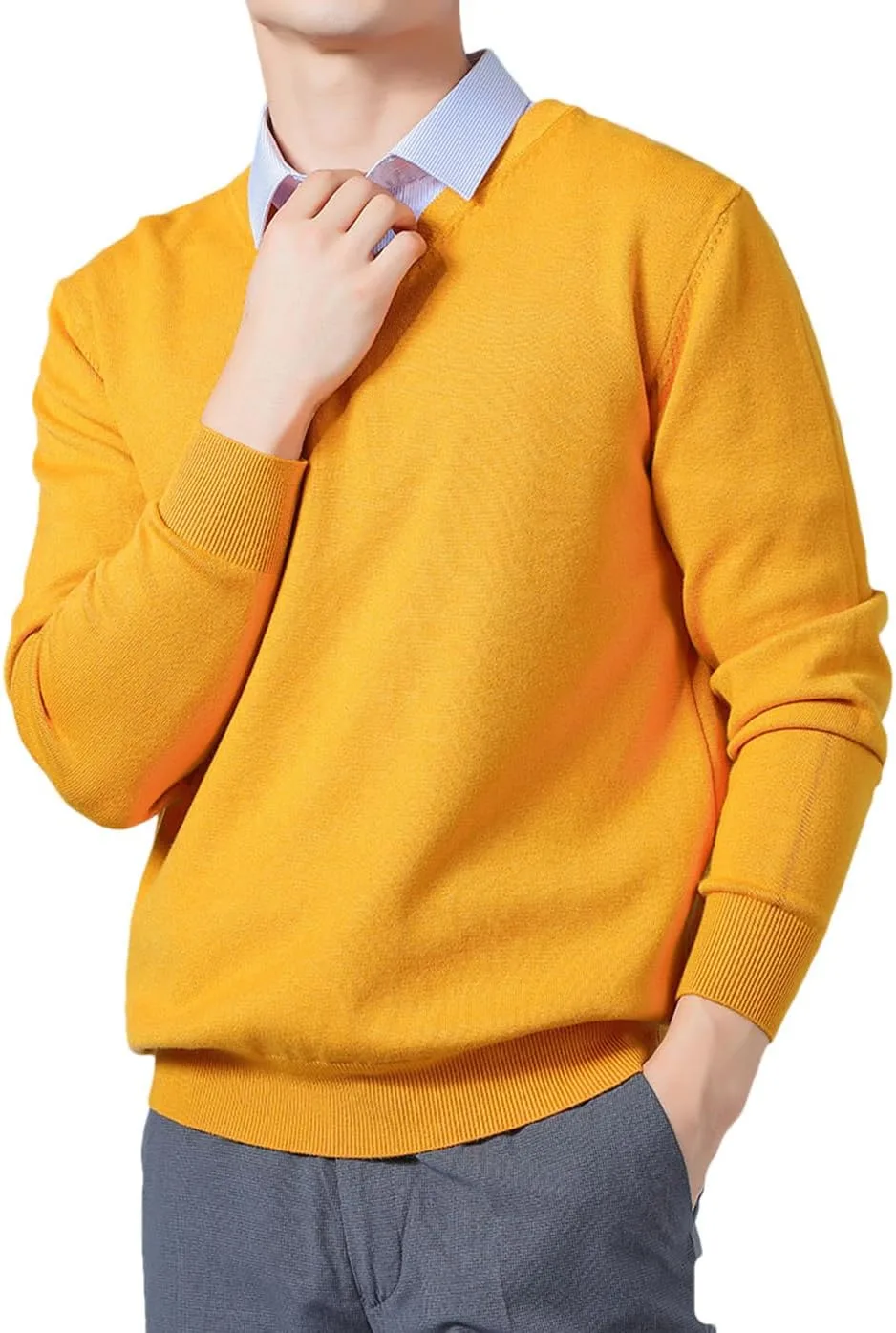 

Мужской свитер с V-образным вырезом из шерсти Dninmim