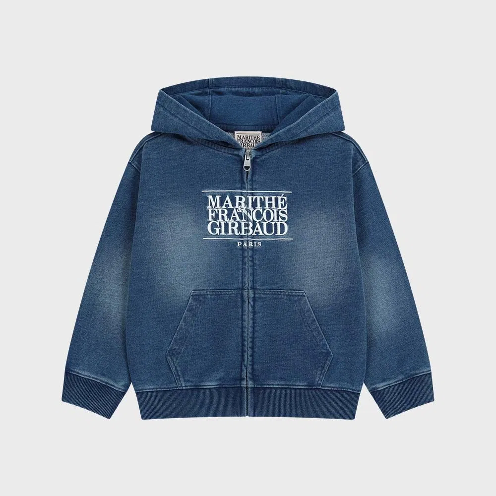 Детская худи на молнии Classic Logo с вышивкой синего цвета от Marithé Kids — фото 2