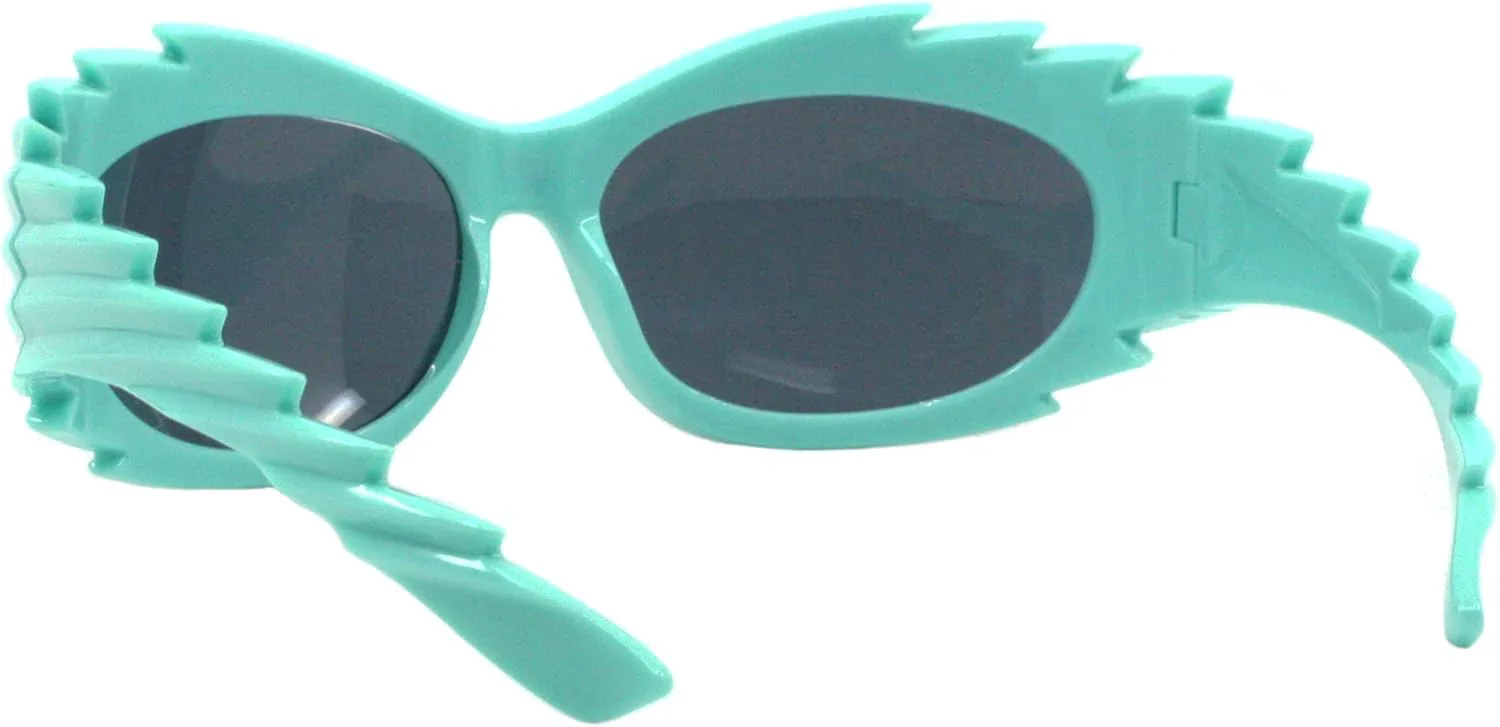 

Солнцезащитные очки PASTL с рифленой оправой и шипами, овальной формы, обтекаемой формы, увеличенной оправой и защитой от УФ-излучения UV400, Mint (Black)