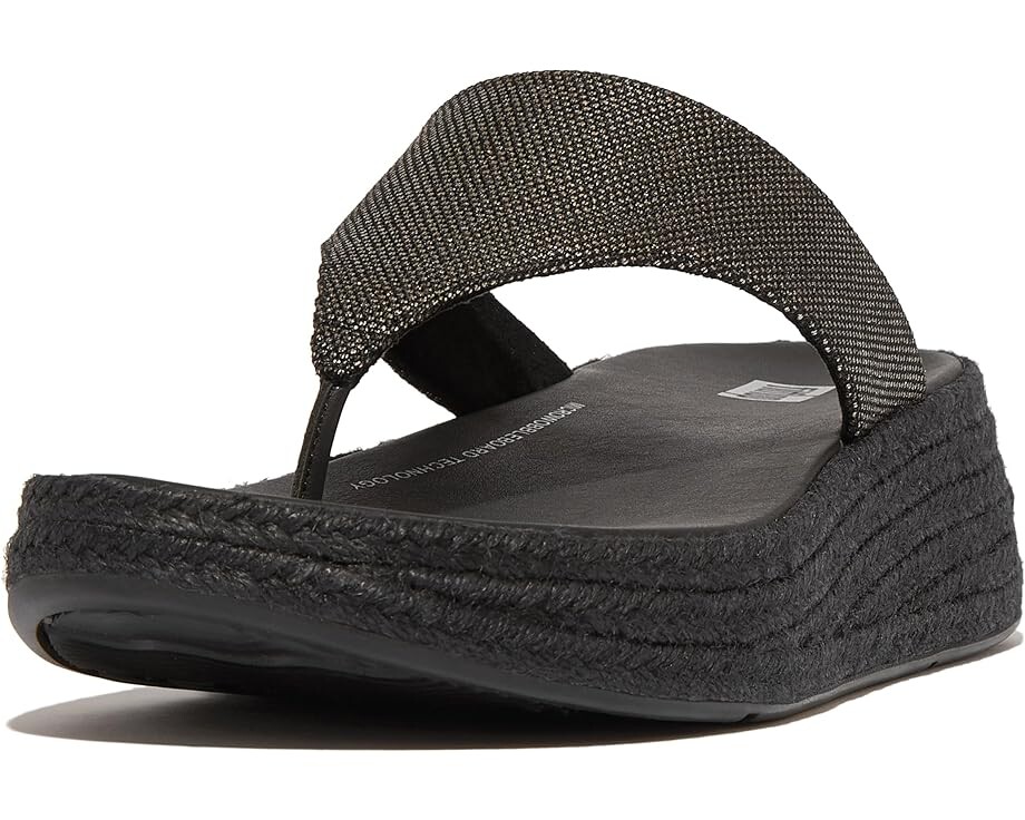 

Сандалии FitFlop F-Mode Espadrille Glitz-Canvas Flatform Toe-Thongs, черный