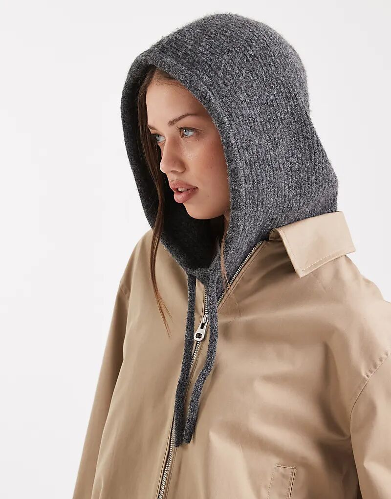 

Балаклава Vero Moda с ребристым трикотажем и завязками спереди, темно-серый меланж