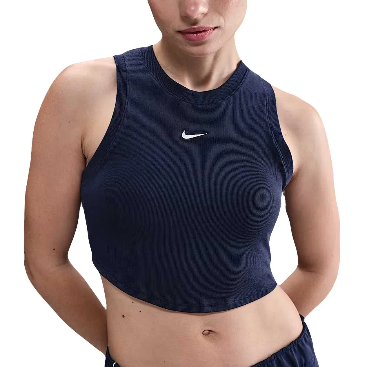 Топ женский облегающий укороченный Sportswear Chill Knit с мини-ребристой вязкой Nike, Dark Blue