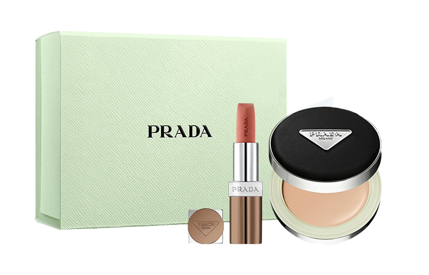 

Тональная пудра-подушечка для выравнивания тона кожи, набор: помада 3,8г + нейлоновая подушечка 12г, натуральный оттенок PRADA