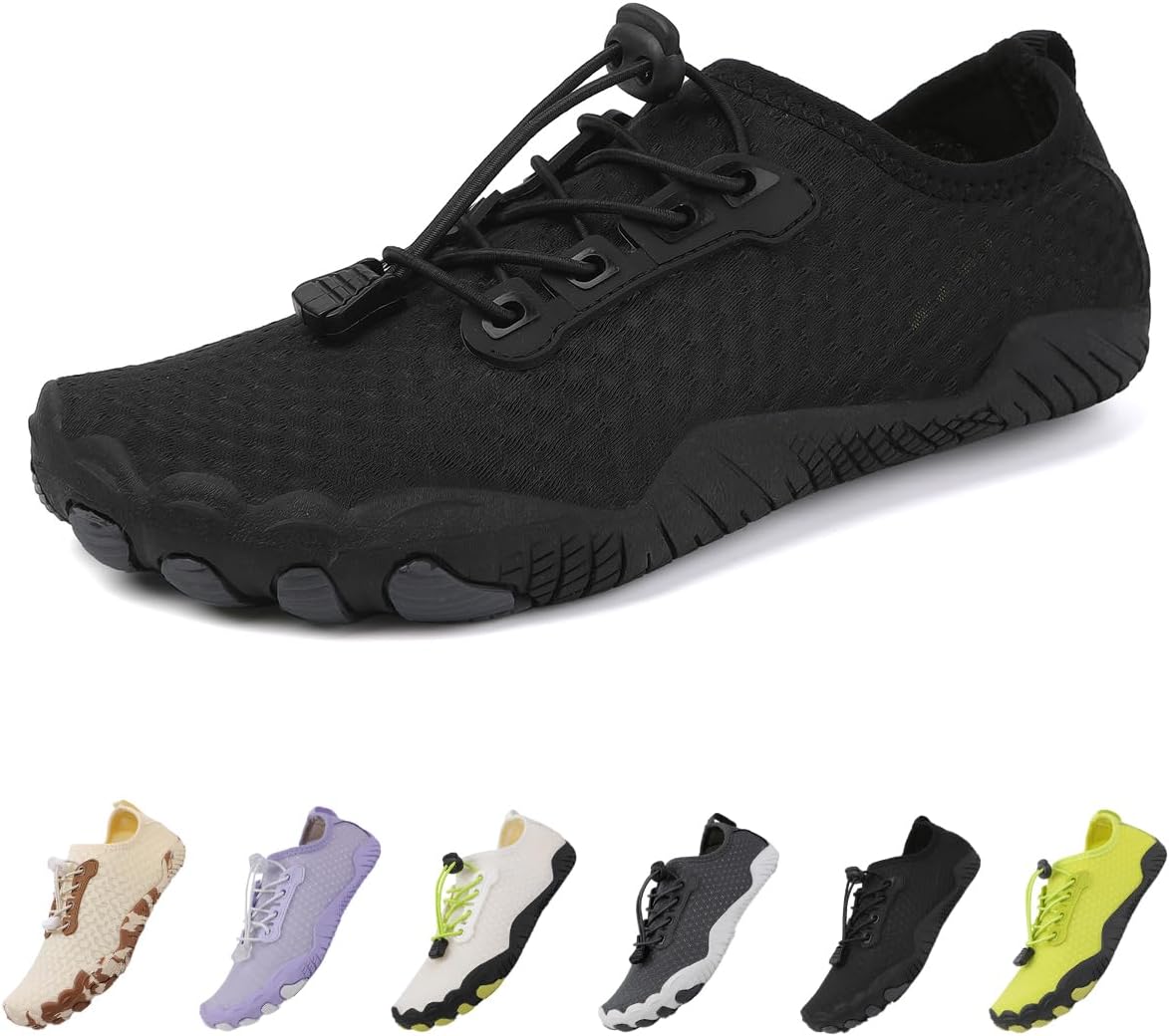 

Мужские и женские походные туфли, быстро сохнущие пляжные и бассейновые туфли, женские водные носки: дизайн с нулевым перепадом, мужская обувь без шнурков, противоскользящие, здоровые, дышащие, модные кроссовки для трейлового бега Suxiaur, черны...