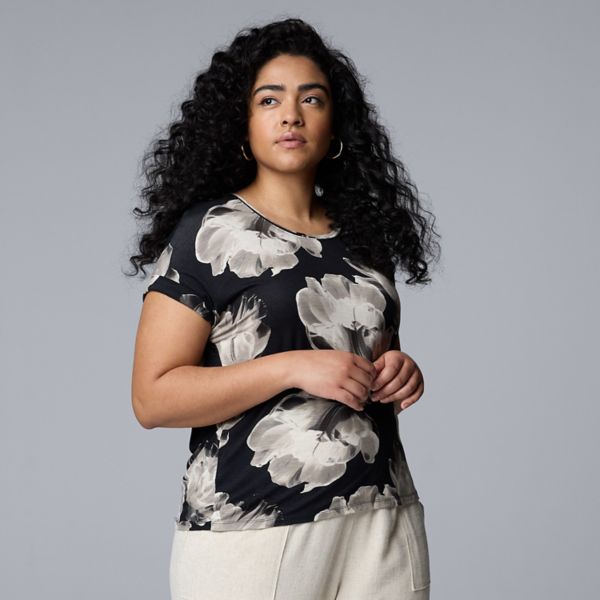 

Футболка oversize с круглым вырезом и рукавом долман Simply Vera Vera Wang, цвет black floral
